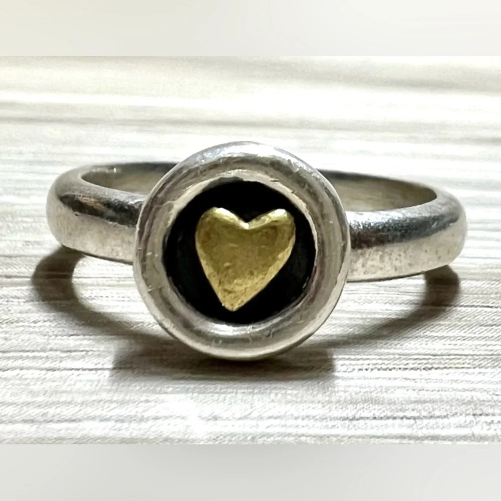 Vintage Artisan (FF) Sterling Silver & Gold Modernist Shadowbox Heart Ring